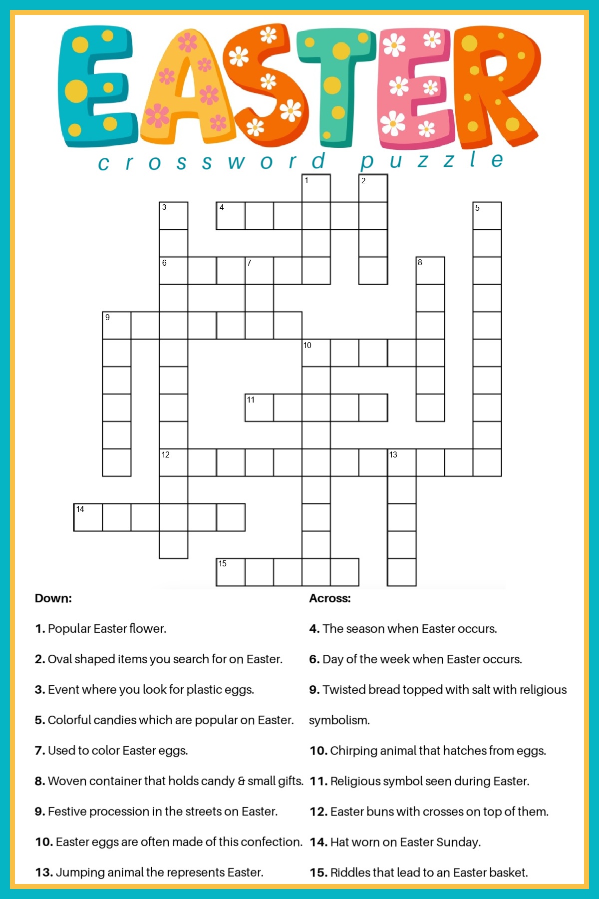 free easter crossword puzzle printable - 2 versions & answer key